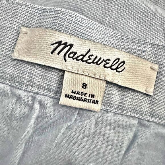 MADEWELL | Chambray Light Blue Ruffle Wrap Skirt Meadow Short Cotton | Size 8 - Picture 6 of 8